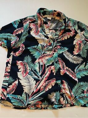 Hasting & Smith Navy Tropical Print Button-Down Shirt